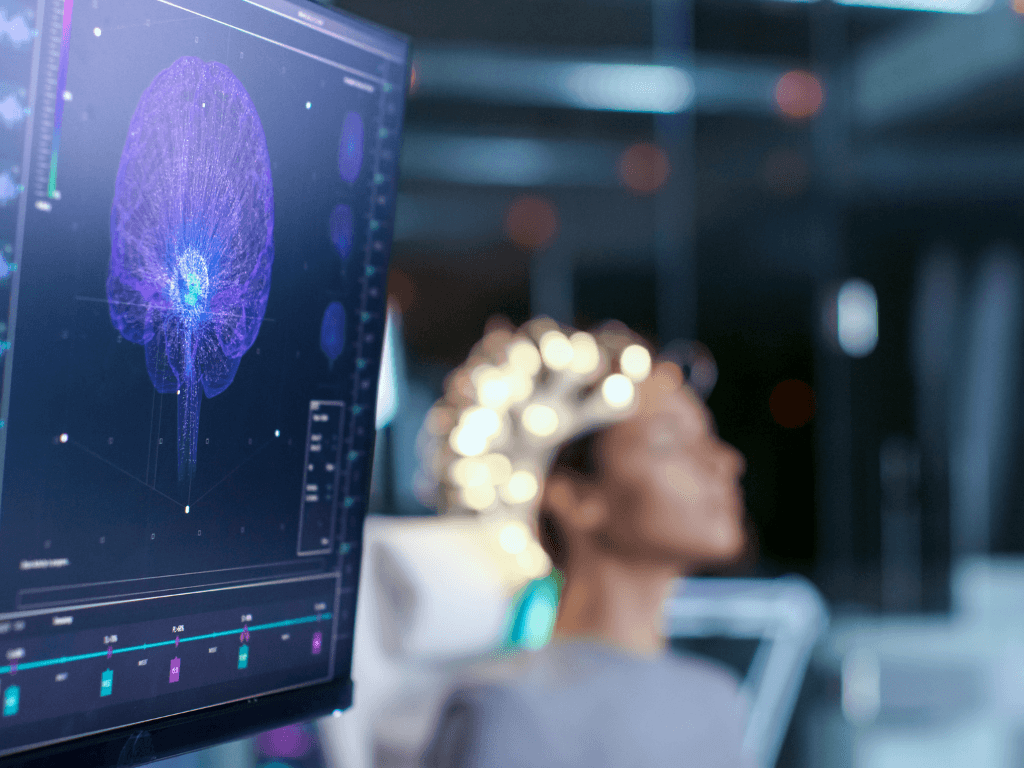 NeuroNook brain mapping session with brain scan display